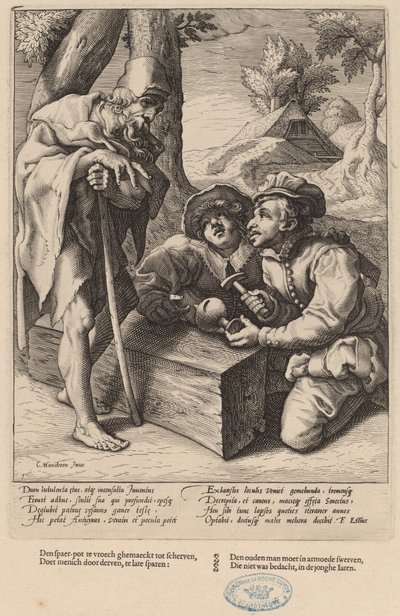 Gib dein Erspartes nicht zu früh aus von Workshop of Hendrick Goltzius, after Karel van Mander I