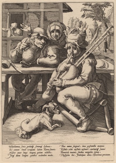 Der Dudelsack muss gefüllt werden von Workshop of Hendrick Goltzius, after Karel van Mander I