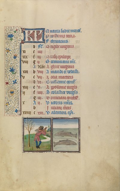 Ein Mann beim Baumfällen; Sternzeichen Fische von Workshop of Willem Vrelant