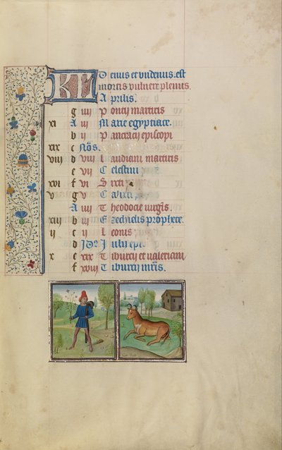 Ein junger Mann mit einem belaubten Zweig; Sternzeichen Stier von Workshop of Willem Vrelant