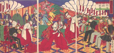 Kommandanten empfangen die Trinkbecher des Kaisers, 1886 Meiji 19 von Yamazaki Toshinobu