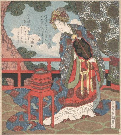 Dame mit Fächer auf der Veranda von Yashima Gakutei