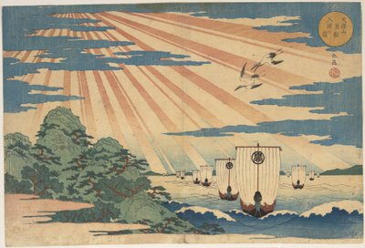 Darstellung der Einfahrt ausländischer Schiffe bei Tempozan von Yashima Gakutei