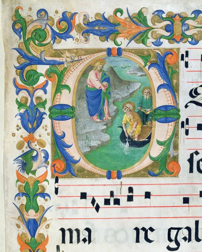 Ms 515 f.1r Der wunderbare Fischfang aus einem Chorbuch (Detail) von Zanobi di Benedetto Strozzi