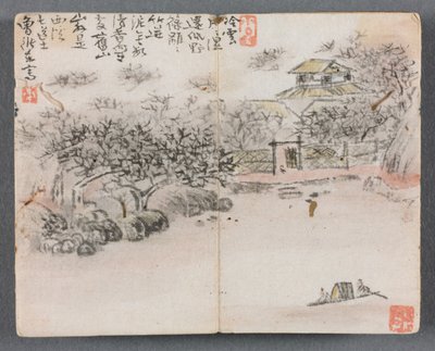 Miniaturalbum mit Figuren und Landschaft, Landschaft mit zwei Bootsmännern, 1822 von Zeng Yangdong
