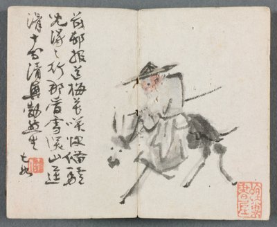 Miniaturalbum mit Figuren und Landschaft Alter Mann auf Esel, 1822 von Zeng Yangdong
