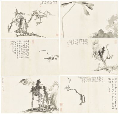 Landschaften und Blumen, Album mit sechs Blättern von Zhu da Bada Shanren