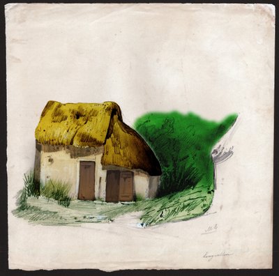 Ein strohgedecktes Häuschen im Zentrum Frankreichs, um 1830 (Illustration) von . .