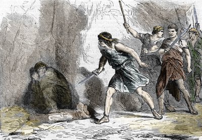 Der Selbstmord von Nero, 9. Juni 68. 19. Jahrhundert (Gravur) von . .