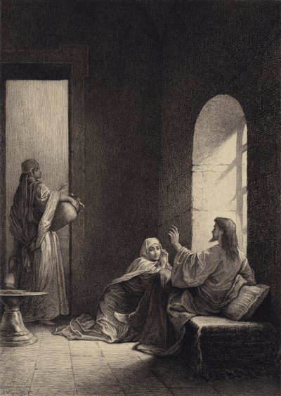 Jesus im Haus von Martha und Maria von after Albert Robida