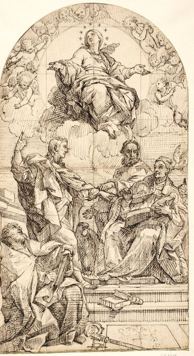 Die Unbefleckte Empfängnis mit den Heiligen Johannes dem Evangelisten, Gregor dem Großen, Johannes Chrysostomus und Augustinus von after Carlo Maratti