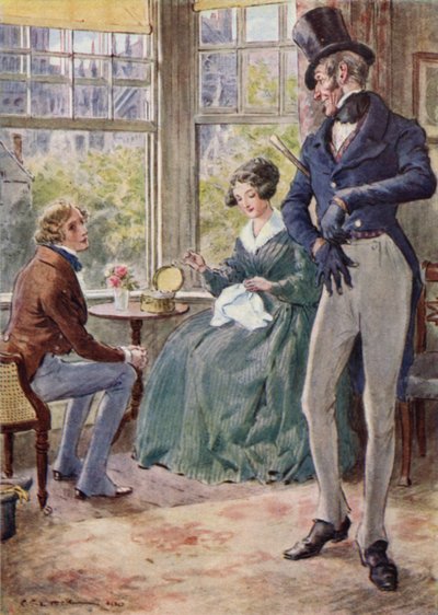 Pen spricht mit Emily im Salon des Kapitäns von after Charles Edmund Brock