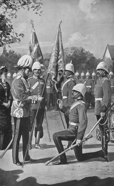 König Edward überreicht die Farben an die Royal Welsh Fusiliers, 16. August 1880 von after Charles Mills Sheldon