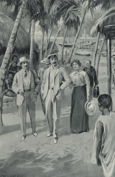 Robert Louis Stevenson und seine Freunde kommen in Samoa an von after Charles Mills Sheldon