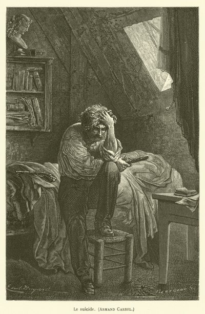 Der Selbstmord, Armand Carrel von after Emile Antoine Bayard