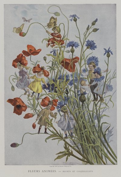 Belebte Blumen: Kornblumen und Mohnblumen von after Firmin Bouisset