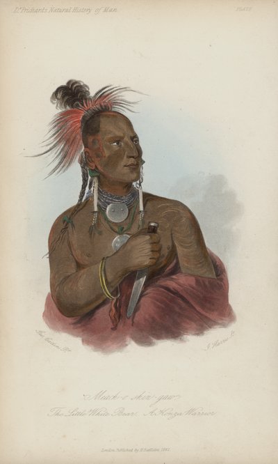 Meach-o shin-gaw, Der kleine weiße Bär, ein Konza-Krieger (Aquatinta) von after George Catlin