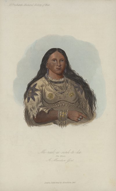 Mi-neek-ee-sunk-te-ka, Das Wiesel, ein Mandan-Mädchen (Aquatinta) von after George Catlin