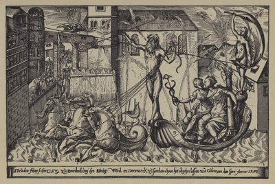 Feuerwerk am Schloss des Markgrafen von Brandenburg in Colln an der Spree anlässlich des Besuchs von König Christian IV von Dänemark, 10. Oktober 1595 von after German School