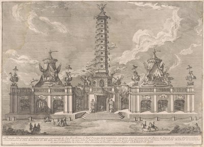 Die zweite Maschine für die Chinea von 1758: Der Porzellanturm von Nanjing von after Giuseppe Palazzi attritbuted to Giuseppe Pozzi after Paolo Posi