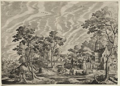 Landschaft mit einem Schloss rechts von after Hans Bol