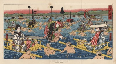 Überquerung des Oho-E-Ga-Wa, Provinz Suraga, 1855 von after Japanese School