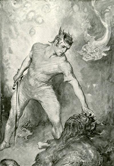 Beowulf schlägt Grendel den Kopf ab von after John Henry Frederick Bacon