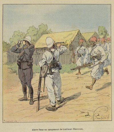 Alarm in einem Lager der Haussa-Schützen von after Louis Charles Bombled