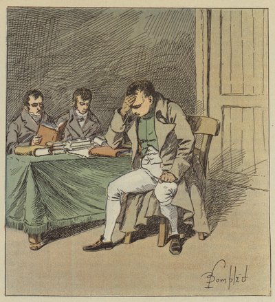 Und Napoleon schwieg einige Augenblicke, den Kopf auf eine seiner Hände gestützt von after Louis Charles Bombled
