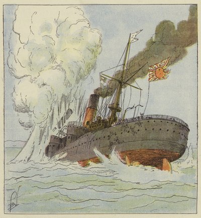 Die Kinschim-Maru durch eine Mine versenkt von after Louis Charles Bombled