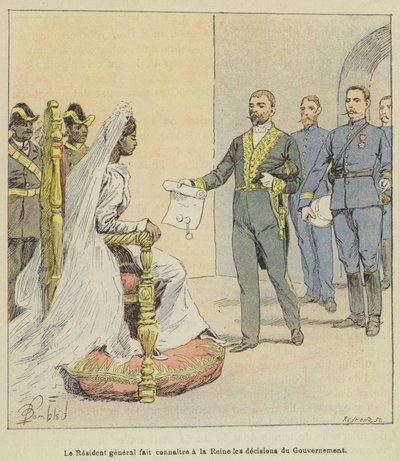 Der Generalresident teilt der Königin die Entscheidungen der Regierung mit von after Louis Charles Bombled