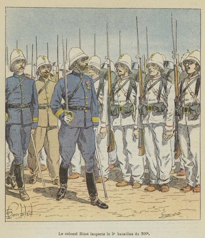 Oberst Bizot inspiziert das 3. Bataillon des 200. von after Louis Charles Bombled