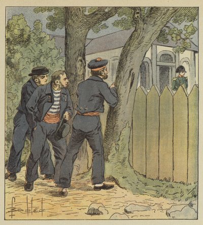 Die Soldaten des Northumberland verstecken sich hinter Bäumen, um Bonaparte zu sehen von after Louis Charles Bombled