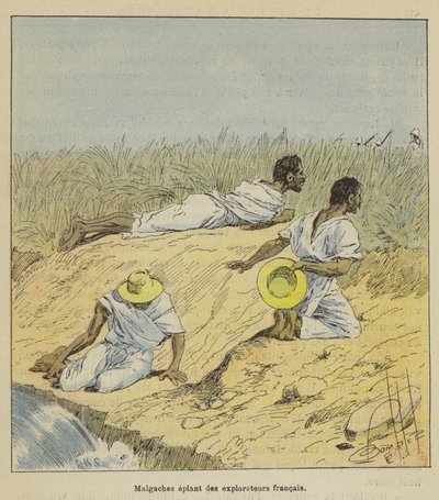 Madagassen spähen französische Entdecker aus von after Louis Charles Bombled