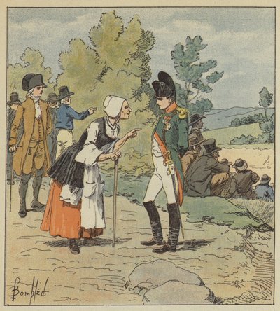 Napoleon unterhält sich mit einer alten Frau aus Tarare von after Louis Charles Bombled
