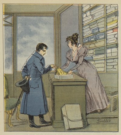Napoleon verkleidet in einem Laden in der Rue Saint-Denis von after Louis Charles Bombled
