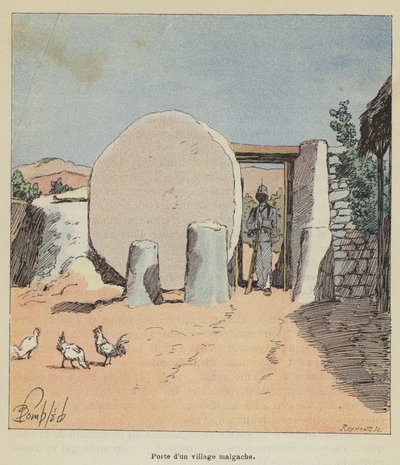 Tor eines madagassischen Dorfes von after Louis Charles Bombled