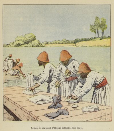 Soldaten des Afrika-Regiments reinigen ihre Wäsche von after Louis Charles Bombled