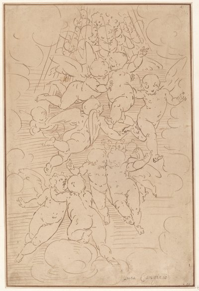 Eine Gruppe von Engeln in Herrlichkeit von after Luca Cambiaso Italian 17th Century