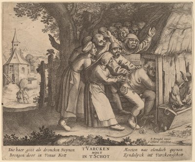 Der Betrunkene in den Schweinestall gestoßen von after Pieter Bruegel the Elder
