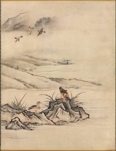 Blumen und Vögel in einer Frühlingslandschaft von attributed to Kano Motonobu