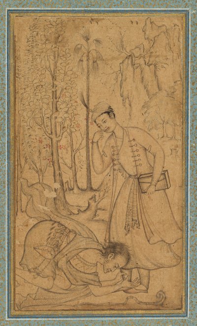 Ein heiliger Mann wirft sich vor einem gelehrten Prinzen nieder von attributed to Manohar