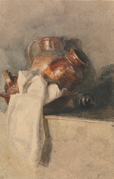 Stillleben mit Krügen auf einem Regal von attributed to Peter DeWint