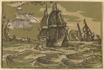 Zwei Dreimaster vor einer Küste von attributed to workshop of Willem Jansz. Blaeu