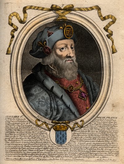 Porträt von Chlothar I. (497-561), König von Neustrien und König der Franken - Chlothar I., König der Franken - Gravur aus 