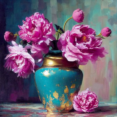 Rosa Blumenmalerei, abstrakte botanische Kunst von F. Abderrahim