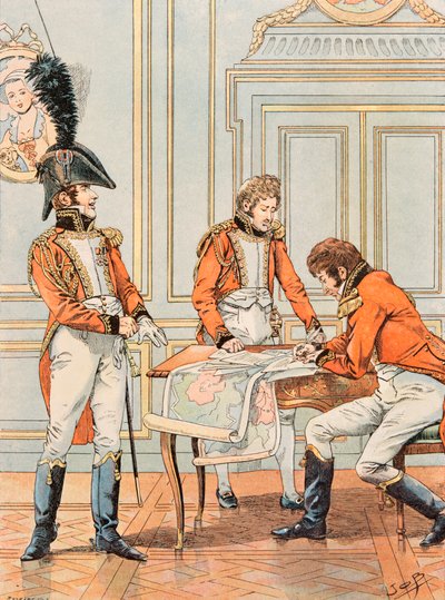 Uniformen der französischen Truppen zu allen Zeiten: Adjutant des Vizekonnetabels Louis Alexandre Berthier (1753-1815), Prinz von Neuchatel, Generalmajor von pseudonym for Onfray de Breville Jacques Job