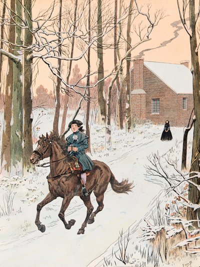 Illustration: Der junge George Washington verließ 1740 das Elternhaus für die Old Field School von pseudonym for Onfray de Breville Jacques Job