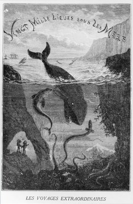 Cover Illustration aus 20.000 Meilen unter dem Meer von Jules Verne (1828-1905) gestochen von Henri Theophile Hildibrand (1824-97) von Edouard Riou