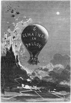 Frontispiz Fünf Wochen im Ballon von Jules Verne (1828-1905) von Edouard Riou